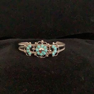 Zuni handmade sterling and turquoise bracelet.
